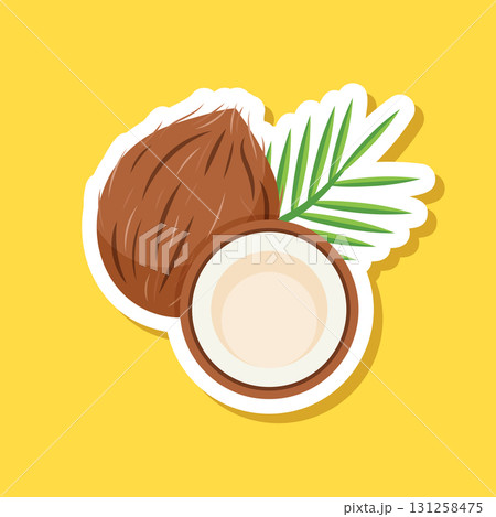 Coconut sticker icon in flat style. Healthy food vector illustration on isolated background. Coco plant sign business concept. 131258475