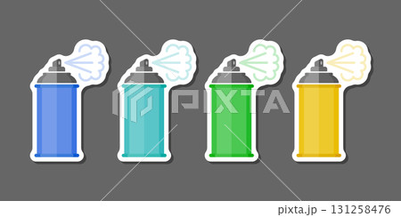 Spray can sticker icon set collection in flat style. Aerosol bottle vector illustration on isolated background. Gas container sign business concept. Spray can sticker icon set collection in flat style. Aerosol bottle vector illustration on isolated background. Gas container sign business concept. 131258476