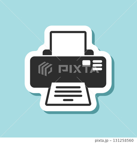 Printer sticker icon in flat style. Office machine vector illustration on isolated background. Printout sign business concept. 131258560