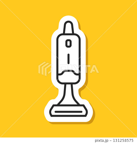 Vacuum cleaner sticker icon in flat style. Equipment for house cleaning vector illustration on isolated background. Clean machine sign business concept. 131258575