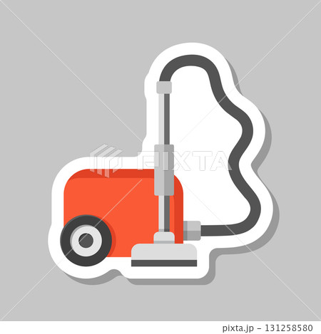 Vacuum cleaner sticker icon in flat style. Equipment for house cleaning vector illustration on isolated background. Clean machine sign business concept. 131258580