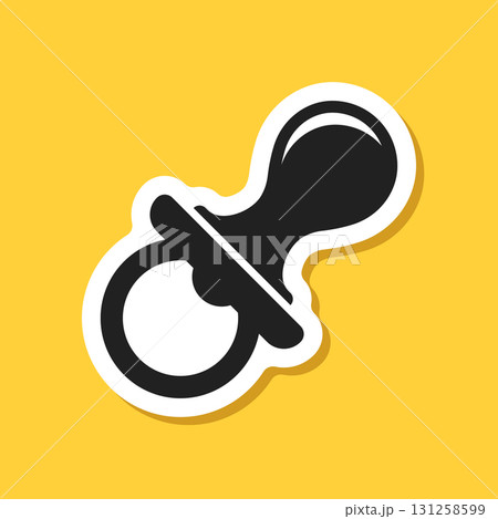 Baby pacifier sticker icon in flat style. Nipple for newborn child vector illustration on isolated background. Soother sign business concept. 131258599