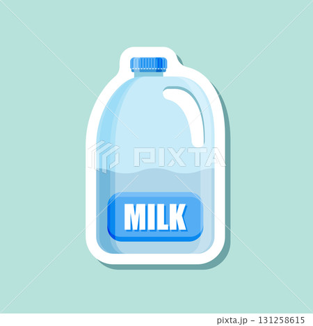 Milk bottle sticker icon in flat style. Dairy product vector illustration on isolated background. Milky liquid sign business concept. 131258615