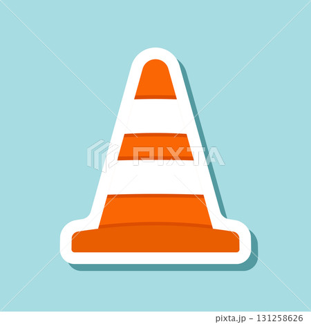 Traffic cone sticker icon in flat style. Safety obstacle vector illustration on isolated background. Construction barrier sign business concept. 131258626