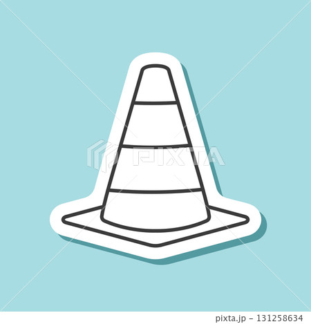 Traffic cone sticker icon in flat line style. Safety obstacle vector illustration on isolated background. Construction barrier sign business concept. Traffic cone sticker icon in flat line style. Safety obstacle vector illustration on isolated background. Construction barrier sign business concept. 131258634