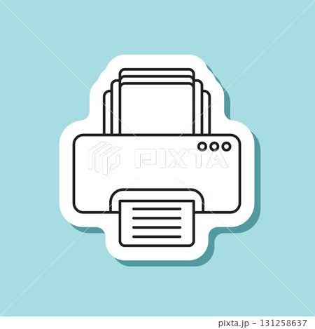 Printer sticker icon in flat linear style. Office machine vector illustration on isolated background. Printout sign business concept. 131258637