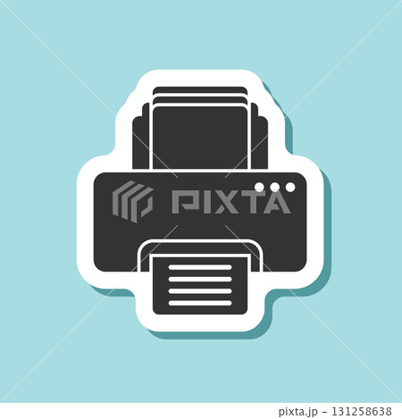 Printer sticker icon in flat style. Office machine vector illustration on isolated background. Printout sign business concept. 131258638