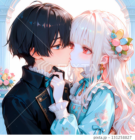 イースターを迎えるカップル。アルビノの少女と碧眼の青年の恋。日本の