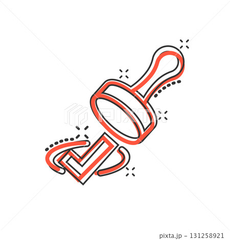 Approve stamp icon in comic style. Accept check mark cartoon vector illustration on white isolated background. Approval choice splash effect business concept. 131258921
