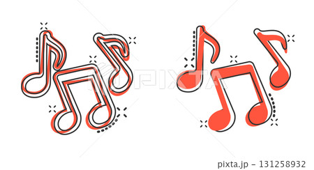 Music note icon in comic style. Song cartoon vector illustration on white isolated background. Musician splash effect sign business concept. Music note icon in comic style. Song cartoon vector illustration on white isolated background. Musician splash effect sign business concept. 131258932
