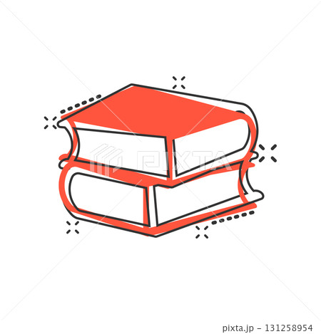 Book library icon in comic style. Encyclopedia cartoon vector illustration on white isolated background. Dictionary splash effect sign business concept. 131258954