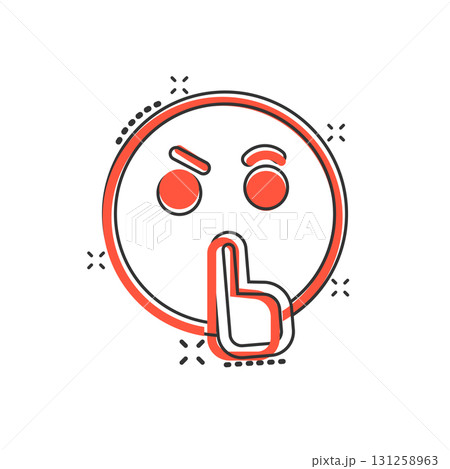 Quiet icon in comic style. Silence cartoon vector illustration on isolated background. Hush splash effect sign business concept. 131258963