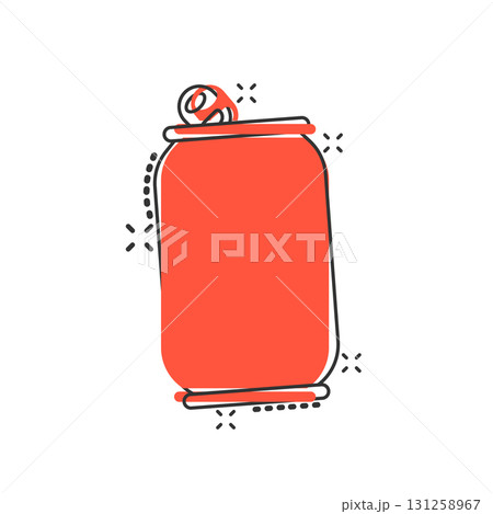 Soda can icon in comic style. Drink bottle cartoon vector illustration on isolated background. Beverage splash effect sign business concept. Soda can icon in comic style. Drink bottle cartoon vector illustration on isolated background. Beverage splash effect sign business concept. 131258967