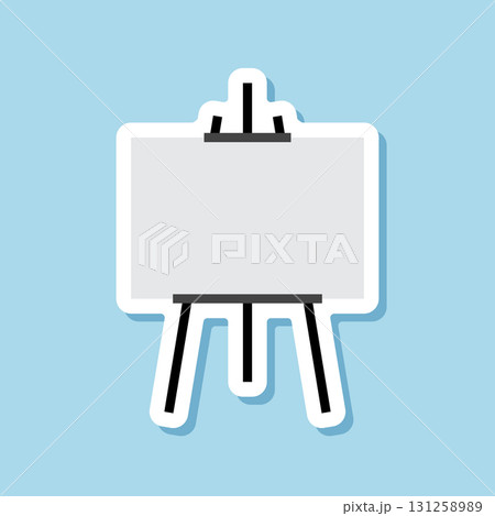 Painting easel sticker icon in flat style. Canvas vector illustration on isolated background. Artistic paper sign business concept. 131258989