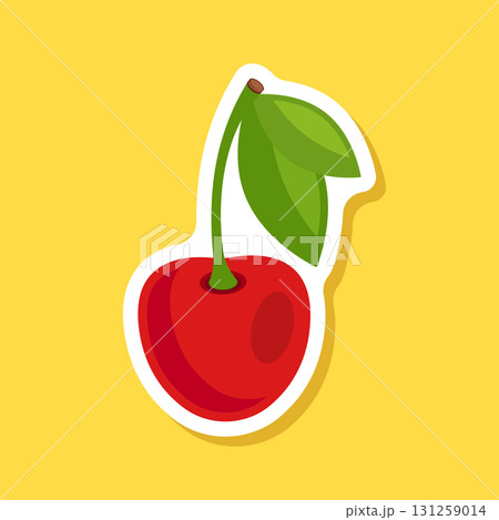Cherry berry sticker icon in flat style. Fresh fruit vector illustration on isolated background. Fresh cherry sign business concept. 131259014