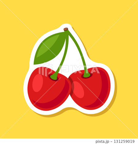Cherry berry sticker icon in flat style. Fresh fruit vector illustration on isolated background. Fresh cherry sign business concept. 131259019