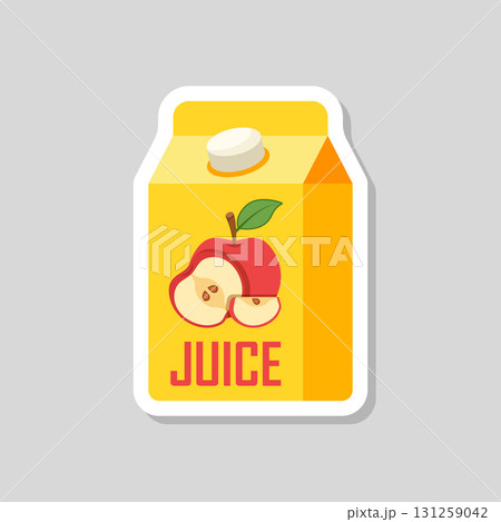 Apple juice sticker in bottle icon in flat style. Fresh fruit drink vector illustration on isolated background. Healthy food sign business concept. 131259042