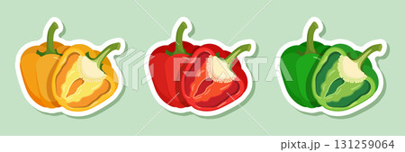 Pepper bell sticker icon set collection in flat style. Fresh paprika vector illustration on isolated background. Healthy food sign business concept. 131259064
