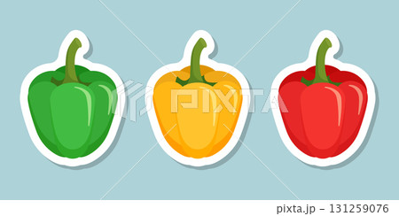 Pepper bell sticker icon set collection in flat style. Fresh paprika vector illustration on isolated background. Healthy food sign business concept. Pepper bell sticker icon set collection in flat style. Fresh paprika vector illustration on isolated background. Healthy food sign business concept. 131259076