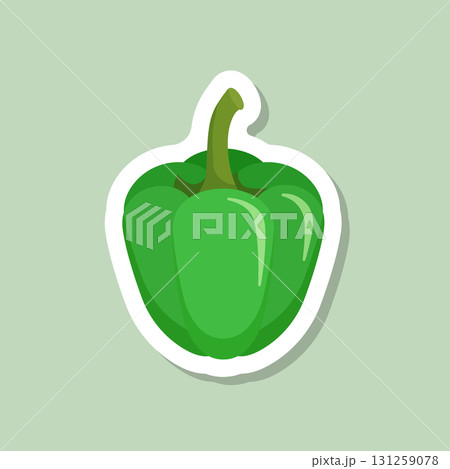 Green pepper bell icon sticker in flat style. Fresh paprika vector illustration on isolated background. Healthy food sign business concept. 131259078