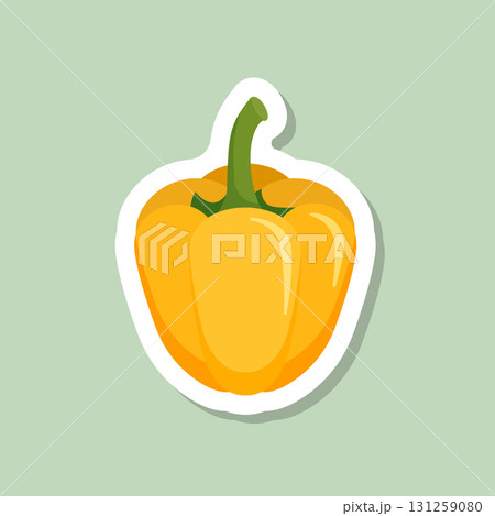 Yellow pepper bell sticker icon in flat style. Fresh paprika vector illustration on isolated background. Healthy food sign business concept. 131259080