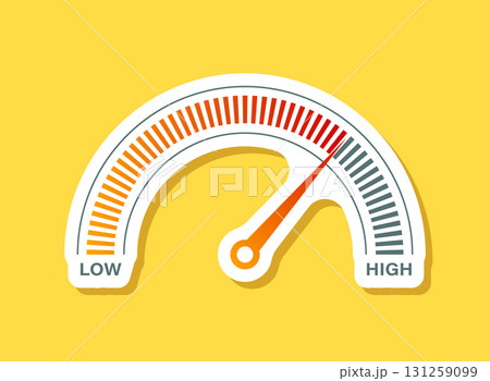 Progress bar with arrow sticker icon in flat style. Meter gauge vector illustration on isolated background. Risk level sign business concept. Progress bar with arrow sticker icon in flat style. Meter gauge vector illustration on isolated background. Risk level sign business concept. 131259099