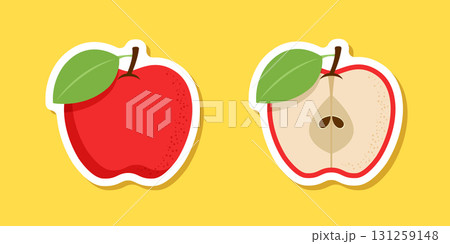 Red apple sticker icon in flat style. Fresh fruit vector illustration on isolated background. Fresh apples sign business concept. 131259148