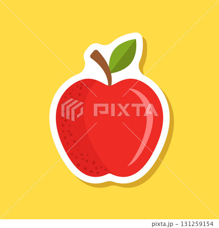 Red apple sticker icon in flat style. Fresh fruit vector illustration on isolated background. Fresh apples sign business concept. Red apple sticker icon in flat style. Fresh fruit vector illustration on isolated background. Fresh apples sign business concept. 131259154