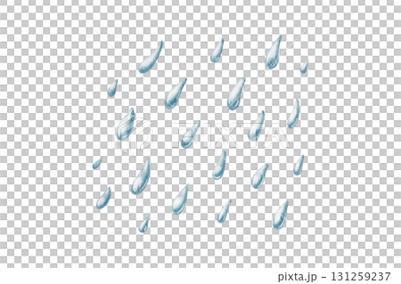 Playful raindrops falling in a whimsical shower,crafted with soft watercolor washes and delicate colored pencil lines.For childrens books,weather themes and spring-inspired designs 131259237