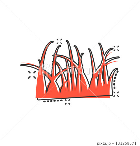 Grass icon in comic style. Eco lawn cartoon vector illustration on white isolated background. Floral garden splash effect business concept. 131259371