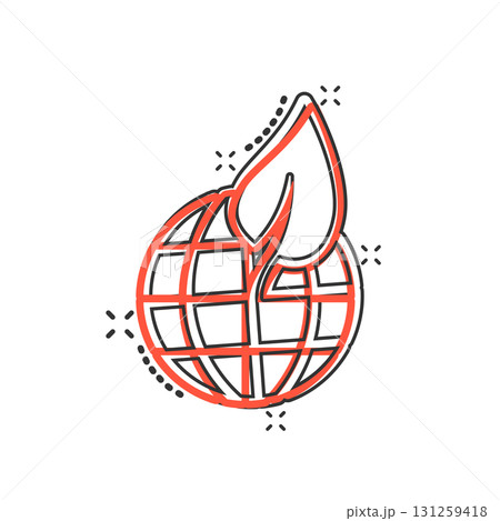 Planet and leaf icon in comic style. World and eco cartoon vector illustration on white isolated background. Globe and organic splash effect business concept. Planet and leaf icon in comic style. World and eco cartoon vector illustration on white isolated background. Globe and organic splash effect business concept. 131259418
