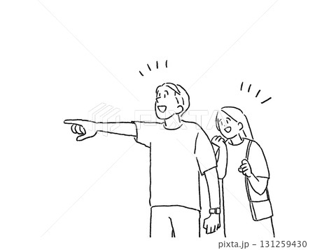指をさすカップル、夫婦、線画 131259430
