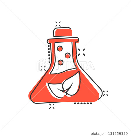 Medal and leaf icon in comic style. Vegan friendly cartoon vector illustration on white isolated background. Nature winner splash effect sign business concept. 131259539