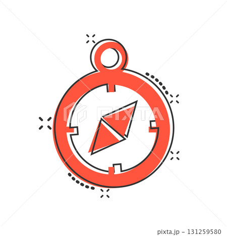 Compass icon in comic style. Navigation equipment cartoon vector illustration on white isolated background. Journey direction splash effect business concept. Compass icon in comic style. Navigation equipment cartoon vector illustration on white isolated background. Journey direction splash effect business concept. 131259580