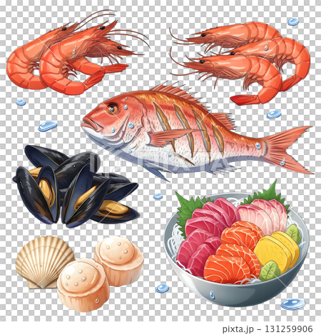 Set of fish and seafood illustration design 131259906