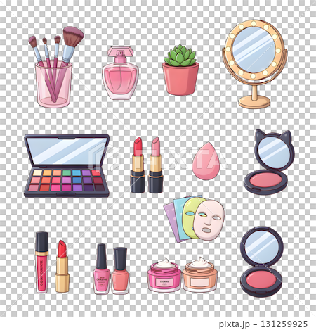 Beauty and fashion trendy doodle cartoon concept set. illustration design. 131259925