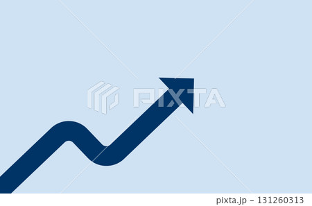 青い背景とジグザグ型の右肩上がり矢印で、成長や成功を表現した金融ビジネス背景画像　ベクターイラスト 131260313