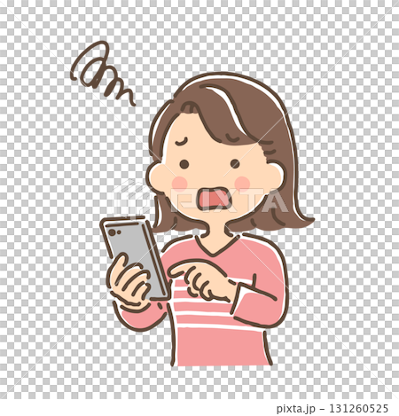 困った顔でスマホを操作している若い女性（フルカラー） 131260525