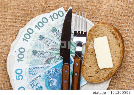 Polish money on kitchen table, coast of living Polish money on kitchen table, coast of living 131260598