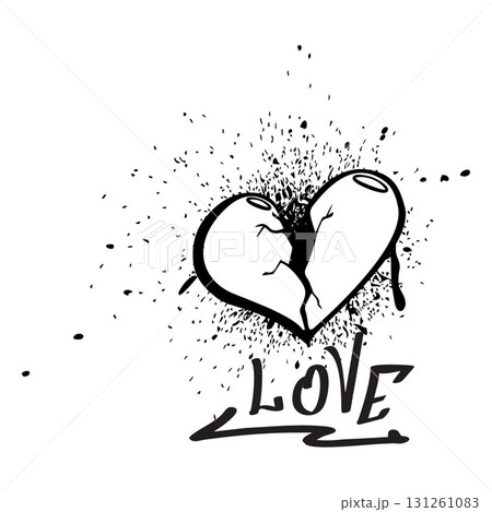 Vector graffiti broken heart with a crack, splashes, drips, the inscription "love". Vector graffiti broken heart with a crack, splashes, drips, the inscription "love". 131261083