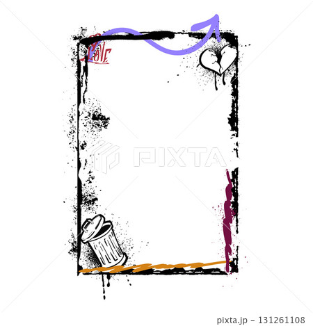 Abstract black and white frame in graffiti style, with broken heart, trash can and Love lettering. 131261108