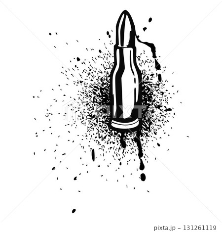 Black spray paint bullet, graffiti spraying lines weapon ammunition with ink splatters and dripping, vector street art 131261119