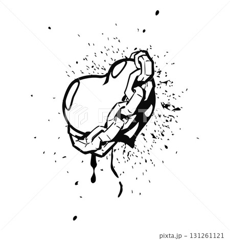 Heart wrapped in chain, graffiti, black and white drawing with drips and splashes. Heart wrapped in chain, graffiti, black and white drawing with drips and splashes. 131261121