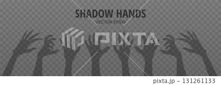 Scary zombie hands reaching up vector illustration, shadow of Halloween monster corpse arm, Walking dead gray silhouette 131261133