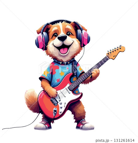 Vsai cool rock and roll dog playing electric guitar and wearing headphones Vsai cool rock and roll dog playing electric guitar and wearing headphones 131261614