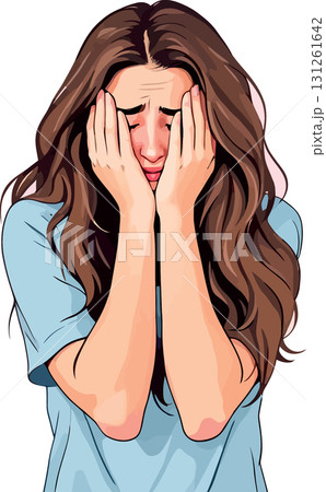 Vsai young woman crying and covering her face with hands 131261642