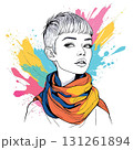 Vsai fashion model wearing colorful scarf and pixie cut hairstyle 131261894
