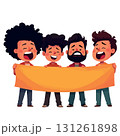 Vsai four boys holding empty banner and shouting loudly 131261898