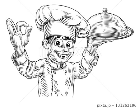 Chef Cloche Tray Platter Plate Tray Illustration 131262196