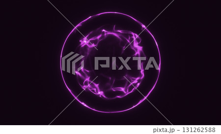 Glowing purple sphere with luminous energy particles, abstract futuristic orb with fluid light textures 131262588